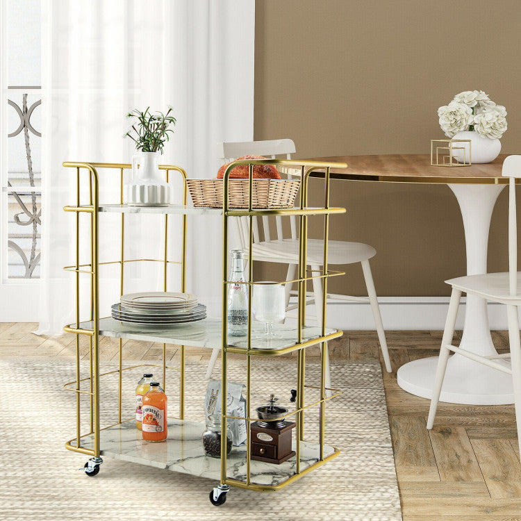 Gold Rolling Bar Cart with Sturdy Steel Frame