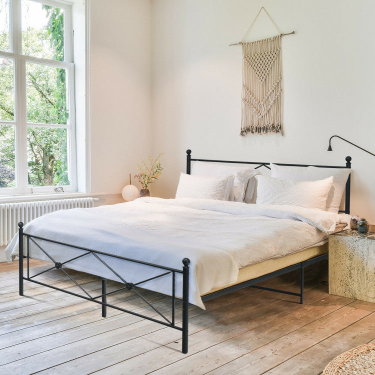 Full/Queen Size Metal Bed Frame Platform with Headboard