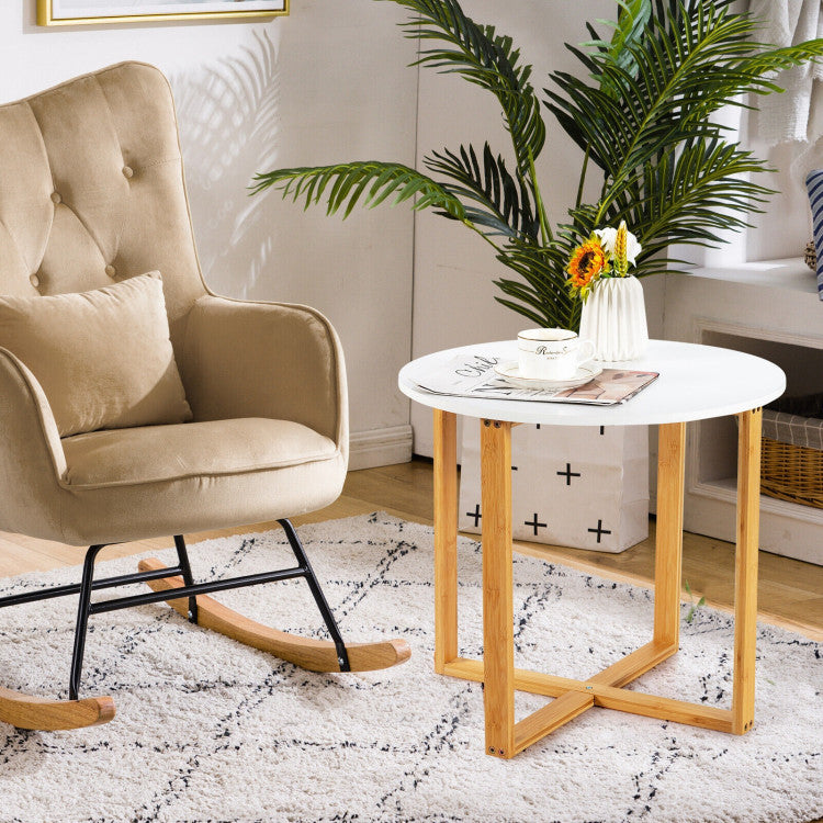 Multifunctional round Side End Table with Bamboo Legs and X-Shaped Base