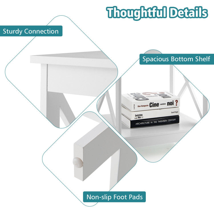 2-Tier Side Table with X-Shape Design and 4 Solid Legs