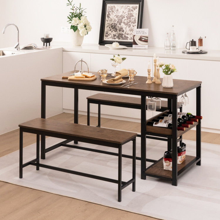 3 Pieces Dining Table Set for 4 with Wine Rack