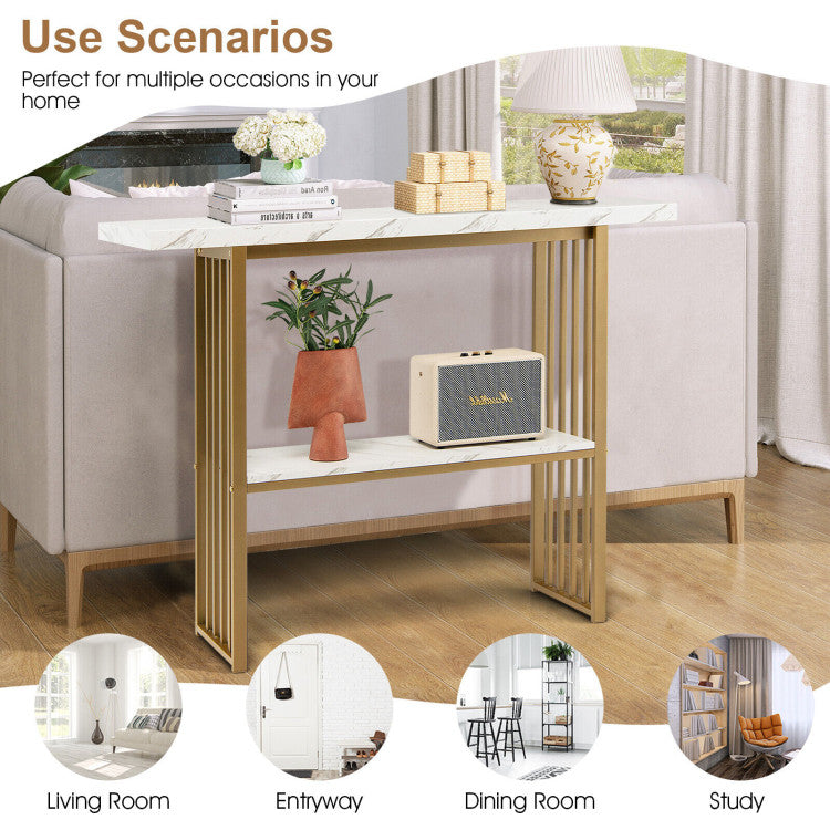 48 Inch 2-Tier Console Table with Gold Finished Frame