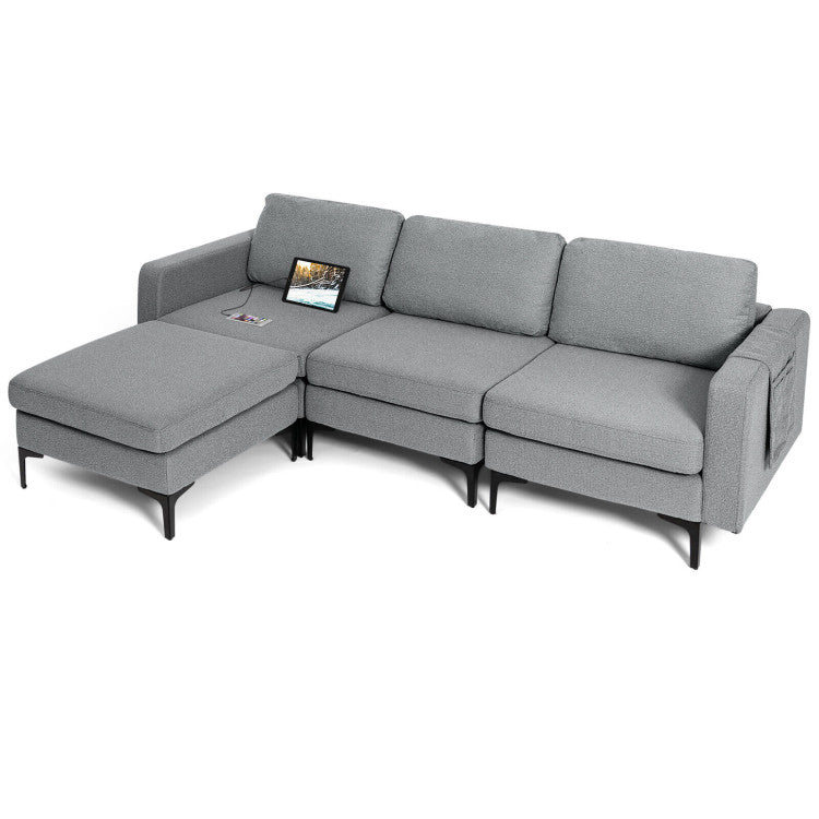 Modular L-Shaped Sectional Sofa with Reversible Chaise and 2 USB Ports