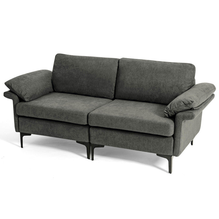 Modern Fabric Loveseat Sofa for with Metal Legs and Armrest Pillows