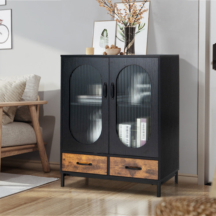 Kitchen Industrial Buffet Cabinet with Tempered Glass Doors