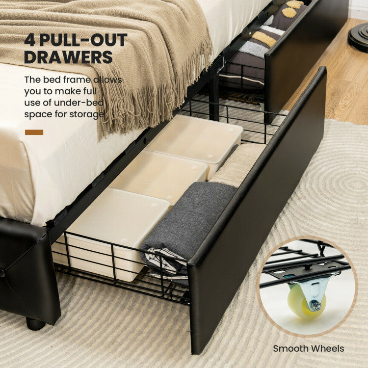 Full/Queen PU Leather Upholstered Platform Bed with 4 Drawers