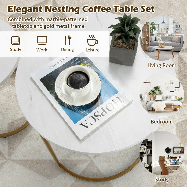 Modern Marble Look Stacking Nesting Coffee Table Set