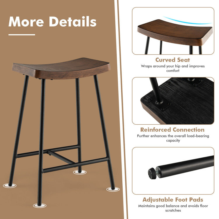 Industrial Saddle Seat Stool with Metal Legs and Adjustable Foot Pads