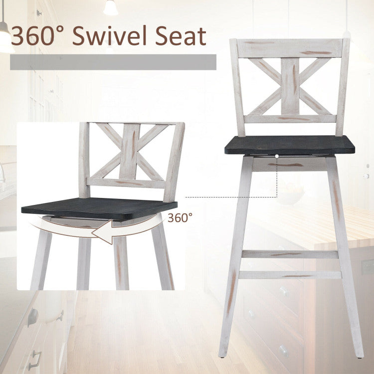 Set of 2 360-Degree Swivel Bar Stools for Home Restaurant