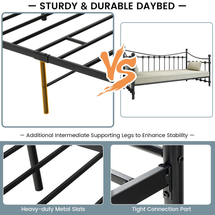 Metal Daybed Frame Twin Size with Heavy Duty Steel Slats Support