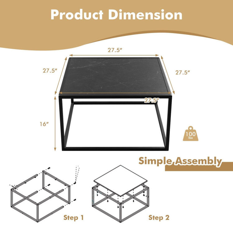 Modern Square Coffee Table with Faux Marble Tabletop