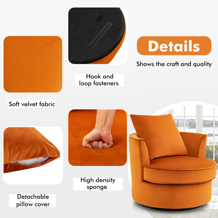 No Assembly Lint Fabric Accent Chair with 360° Swivel Function