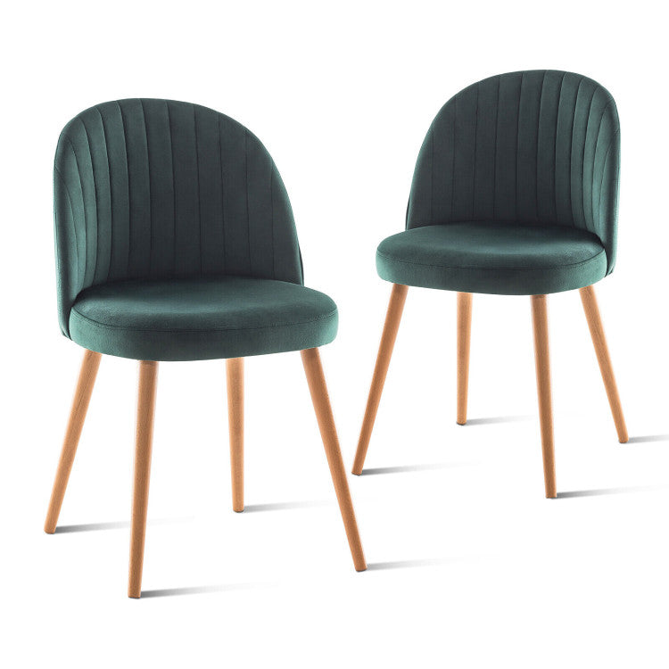 Set of 2 Modern Mid-Back Armless Dining Chairs with Wood Legs