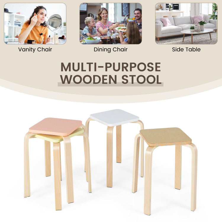 Stackable Bentwood Stools Set of 4 with Square Top