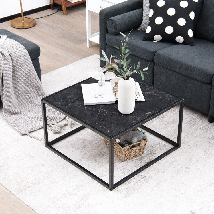 Modern Square Coffee Table with Faux Marble Tabletop