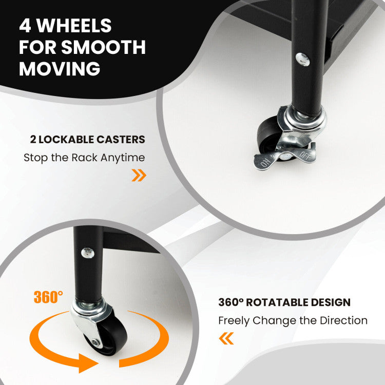 3-Tier Folding Utility Cart with 2 Lockable Casters