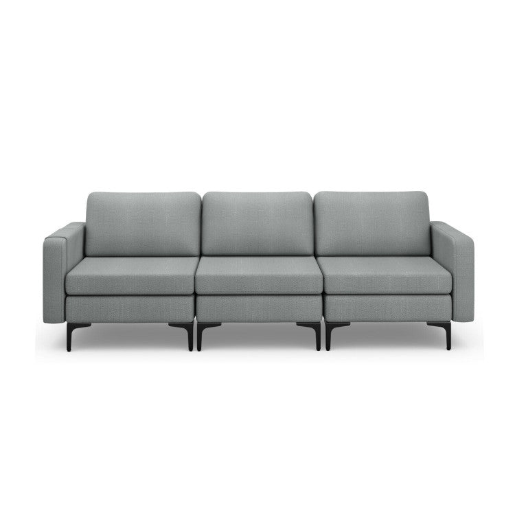 3-Seat Sectional Sofa Couch with Armrest Magazine Pocket and Metal Leg