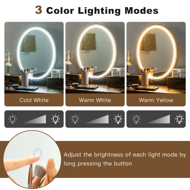 Vanity Table Set with 3-Color Lighted Dimmable Mirror