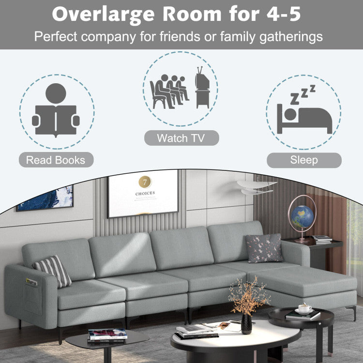 Modular L-Shaped Sectional Sofa with Reversible Ottoman and 2 USB Ports