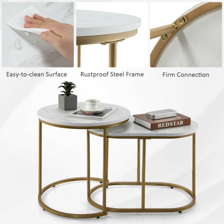 Modern Marble Look Stacking Nesting Coffee Table Set