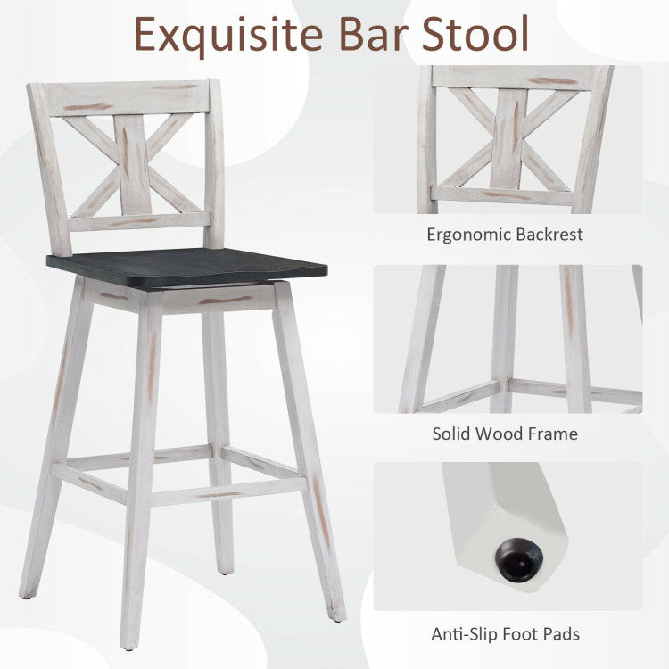 Set of 2 360-Degree Swivel Bar Stools for Home Restaurant