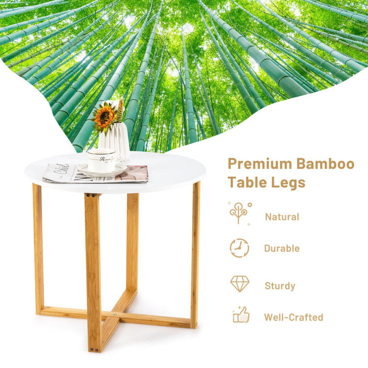 Multifunctional round Side End Table with Bamboo Legs and X-Shaped Base