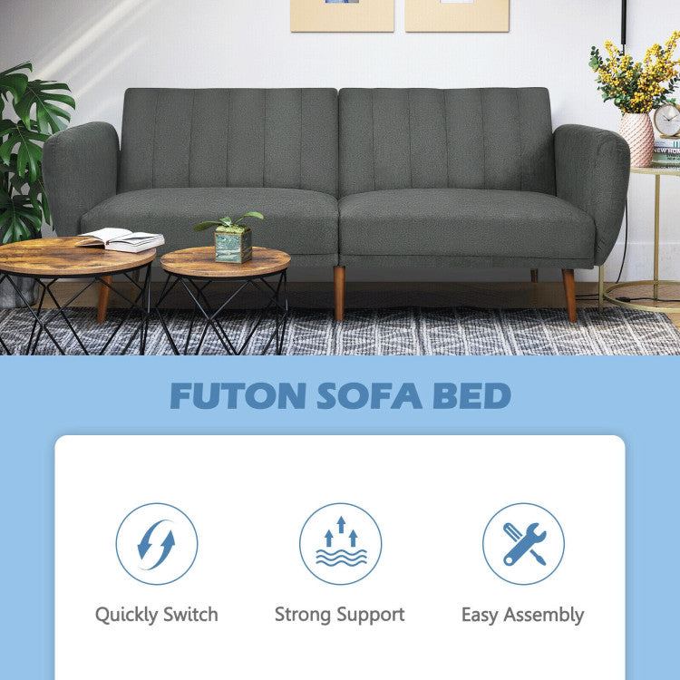 Convertible Futon Sofa Bed Adjustable Couch Sleeper with Wood Legs