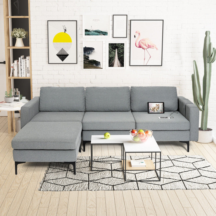 Modular L-Shaped Sectional Sofa with Reversible Chaise and 2 USB Ports