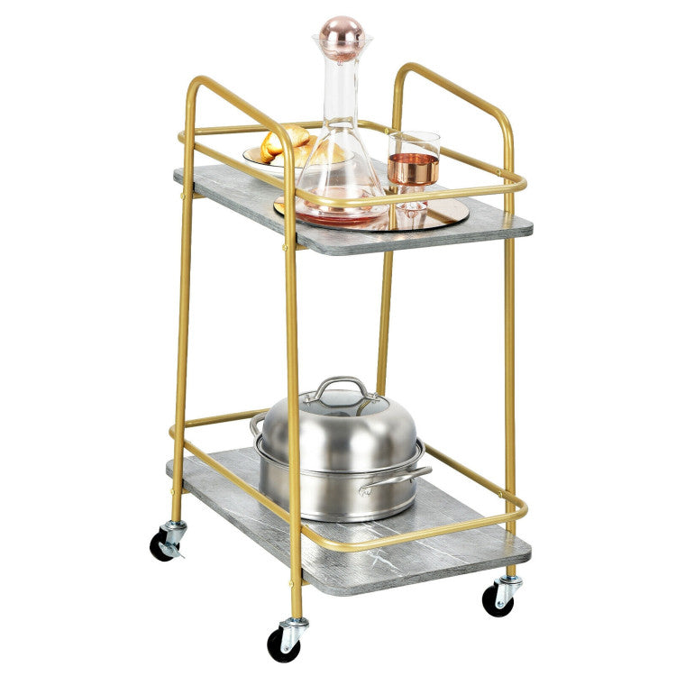 2-Tier Kitchen Rolling Cart with Steel Frame and Lockable Casters