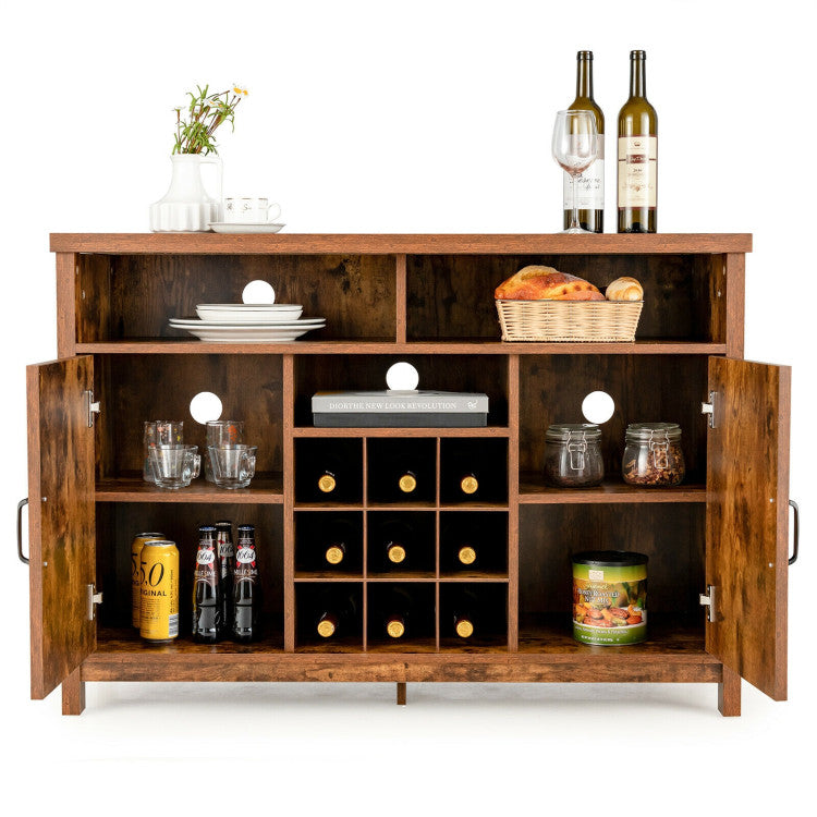 Farmhouse Sideboard with Detachable Wine Rack and Cabinets