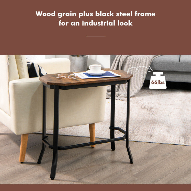 Narrow End Table with Rustic Wood Grain and Stable Steel Frame