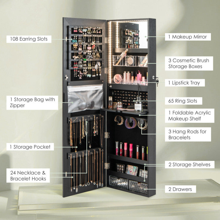 Wall Mounted Jewelry Cabinet with Full-Length Mirror