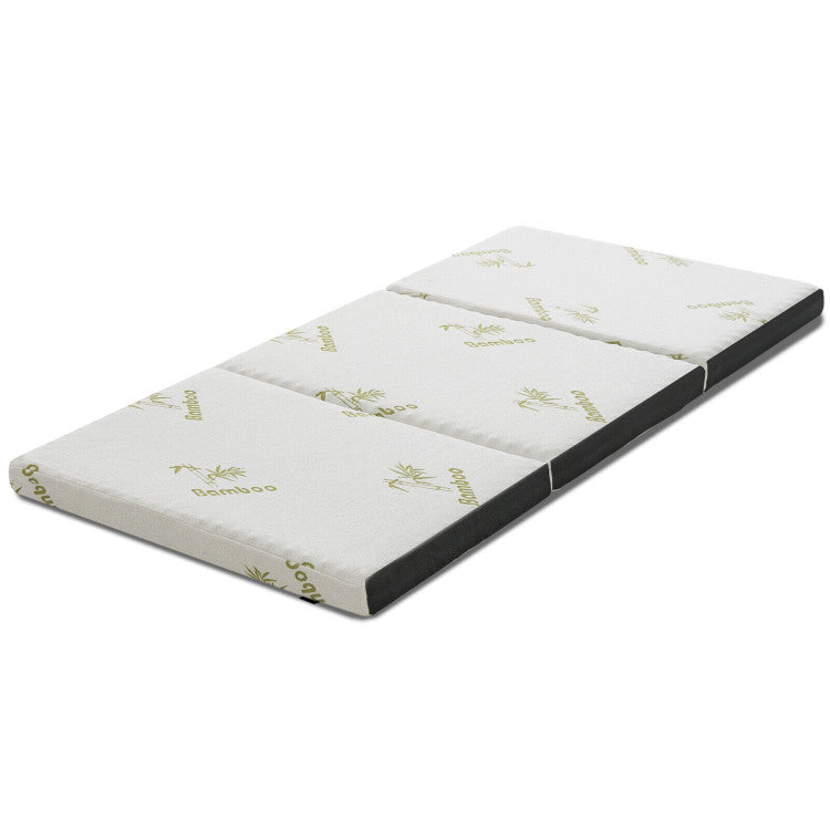 Portable Tri-Fold Memory Foam Floor Mattress Topper with Carrying Bag