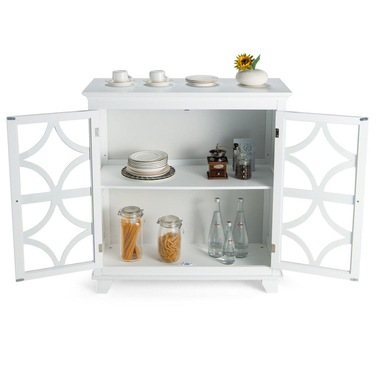 Kitchen Buffet Sideboard with Glass Doors and Adjustable Shelf