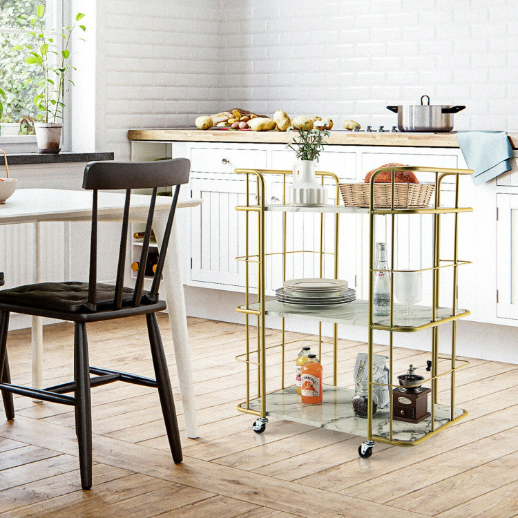 Gold Rolling Bar Cart with Sturdy Steel Frame