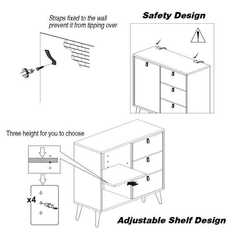 3-Drawer Sideboard Storage Display Cabinet