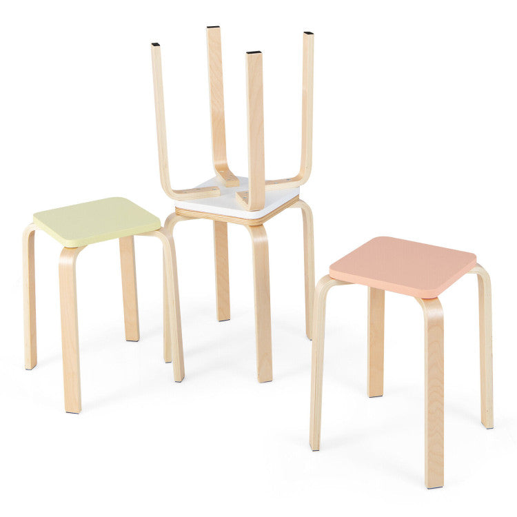 Stackable Bentwood Stools Set of 4 with Square Top