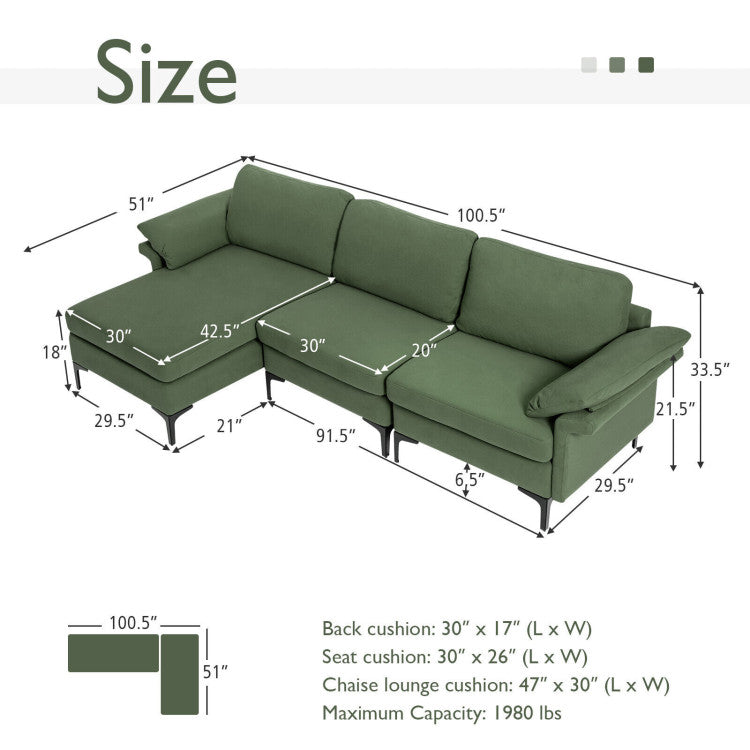 Extra Large L-Shaped Sectional Sofa with Reversible Chaise