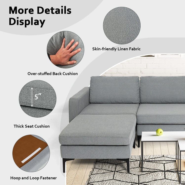 Modular L-Shaped Sectional Sofa with Reversible Chaise and 2 USB Ports