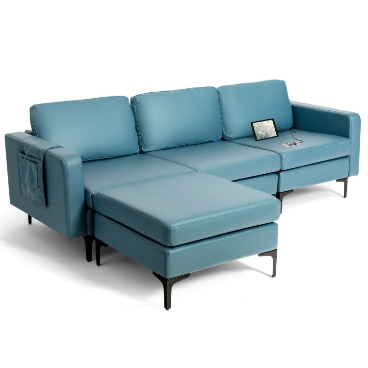 Modular L-Shaped Sectional Sofa with Reversible Chaise and 2 USB Ports