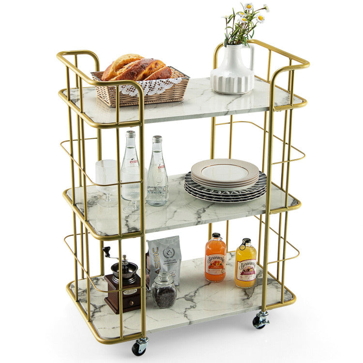 Gold Rolling Bar Cart with Sturdy Steel Frame