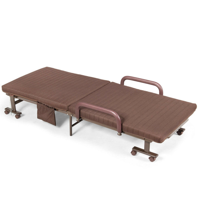 Adjustable Folding Guest Bed Frame with Mattress and Wheels