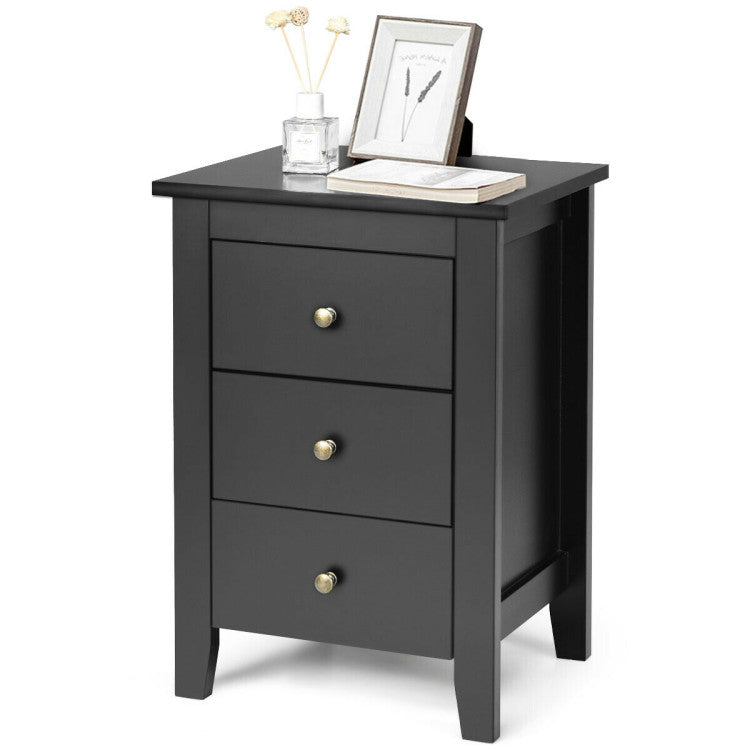 2 Pieces Nightstand End beside Table with 3 Drawers