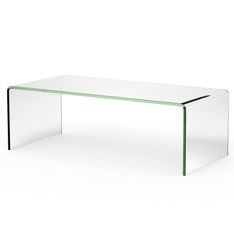 42 X 19.7 Inch Clear Tempered Glass Coffee Table with Rounded Edges