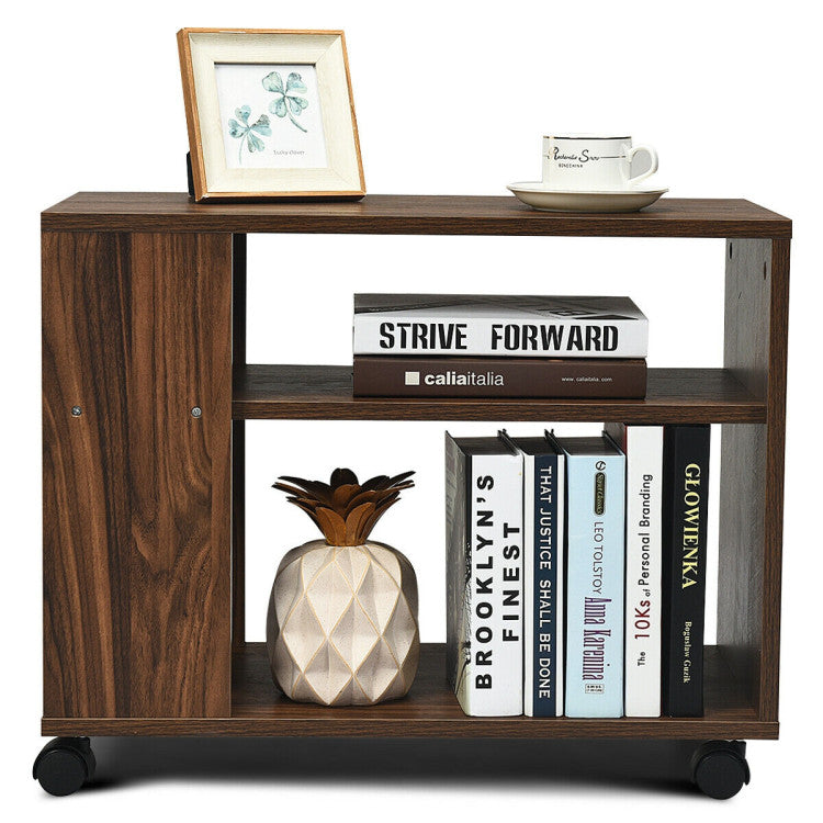 Multifunctional 3-Tier Side Table with Wheels and Large Storage Shelf