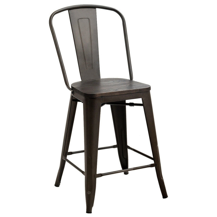 Set of 4 Industrial Metal Counter Stool Dining Chairs with Removable Backrests