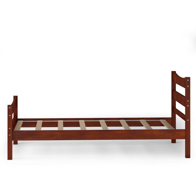 Twin Size Rustic Style Platform Bed Frame with Headboard and Footboard