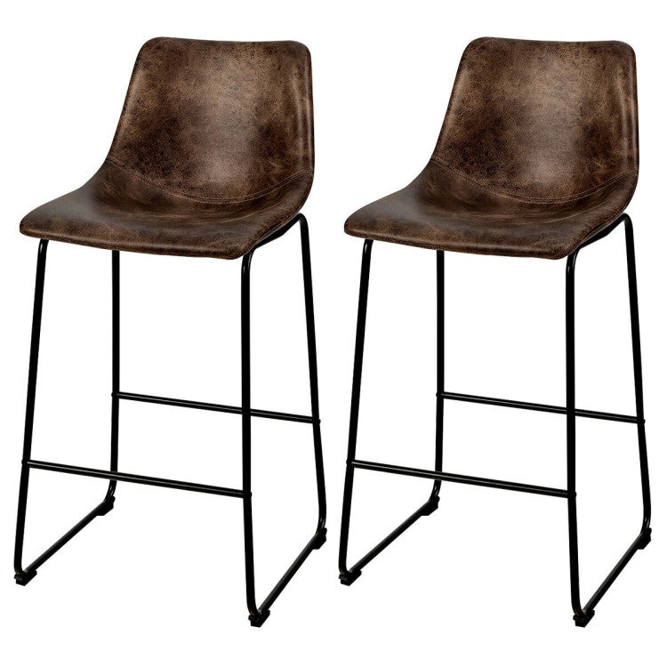 Set of 2 Bar Stool Faux Suede Upholstered Chairs