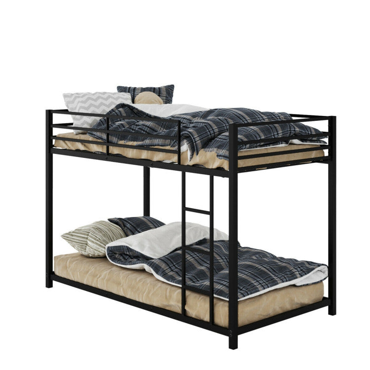 Sturdy Metal Bunk Bed Frame Twin over Twin with Safety Guard Rails and Side Ladder