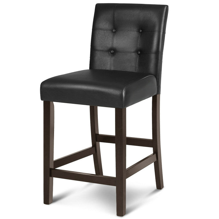 Set of 2 PVC Leather Bar Stools with Solid Wood Legs